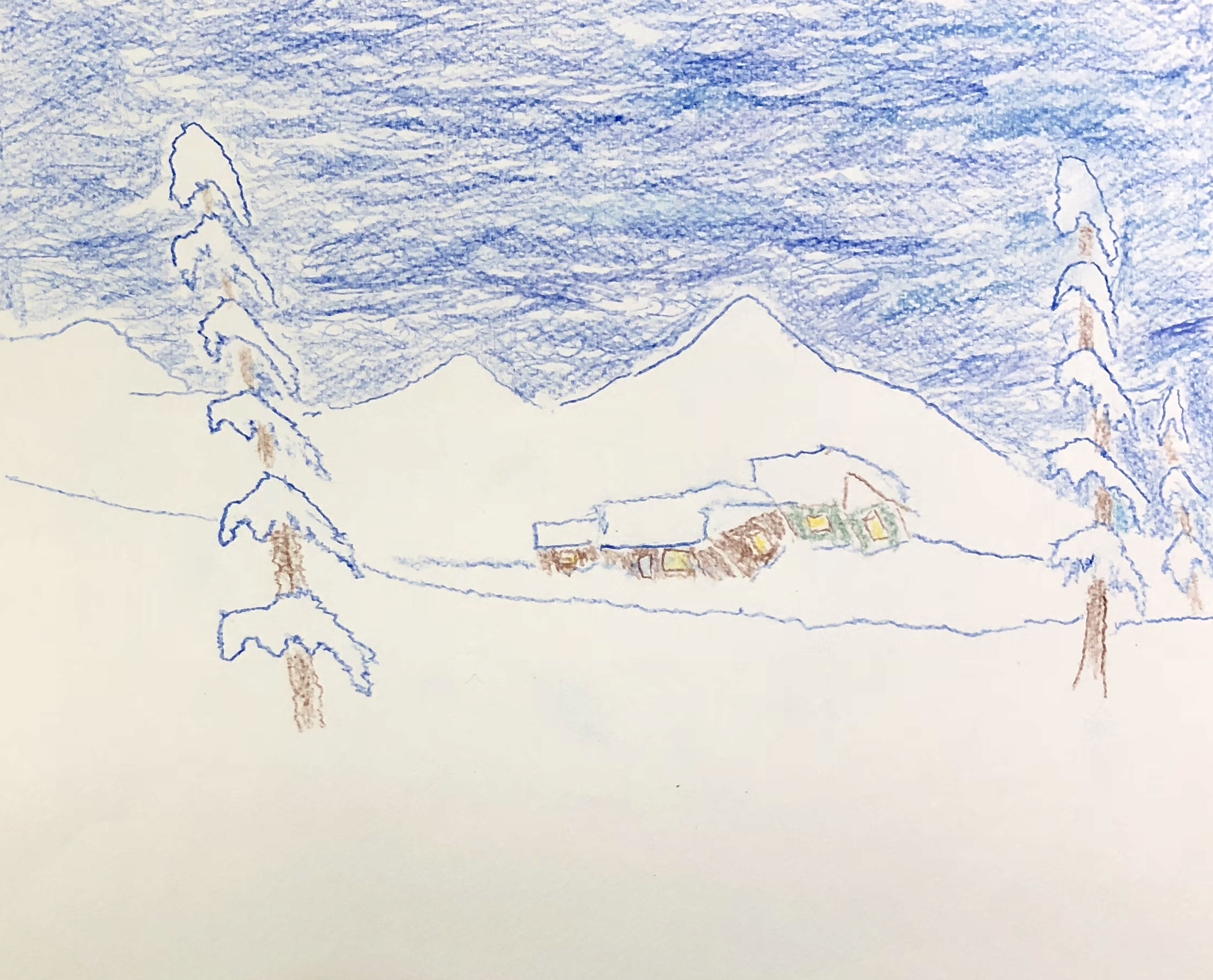 Winter Cabin - Colored Pencil on Paper - 9 x 12
