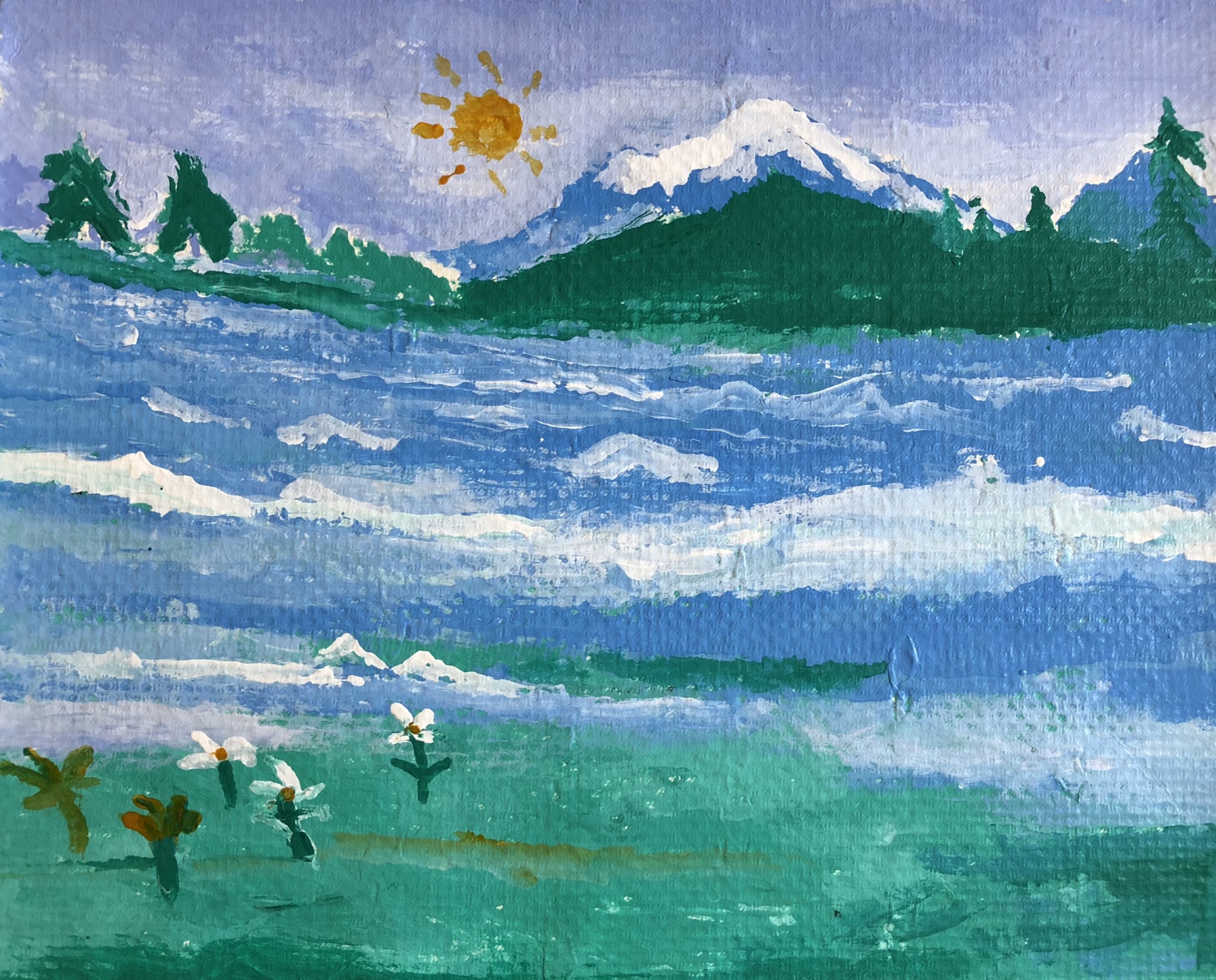 Mt Shasta - acrylic on pulp paper - 18 x 22